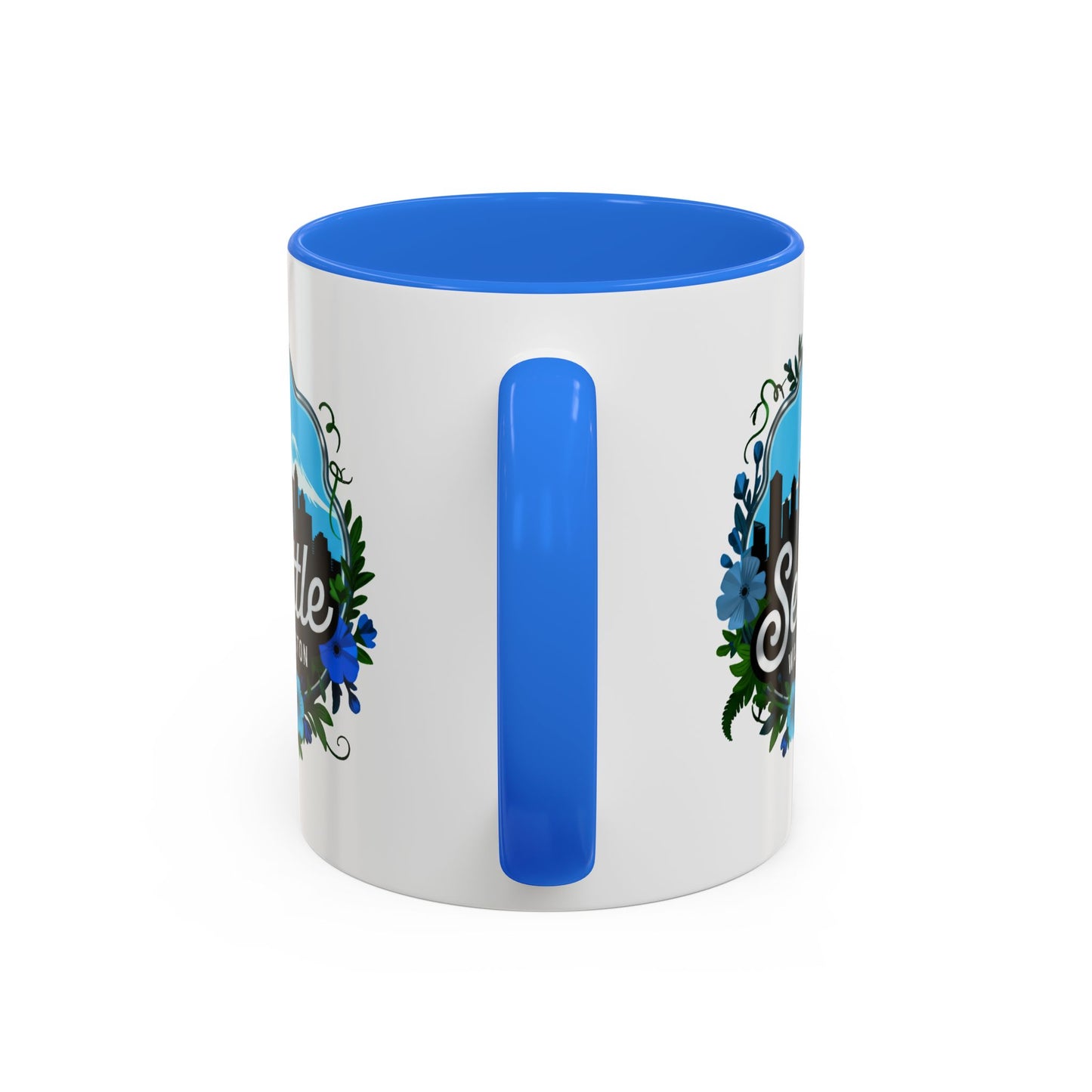Floral Blue Seattle City Skyline - Mug