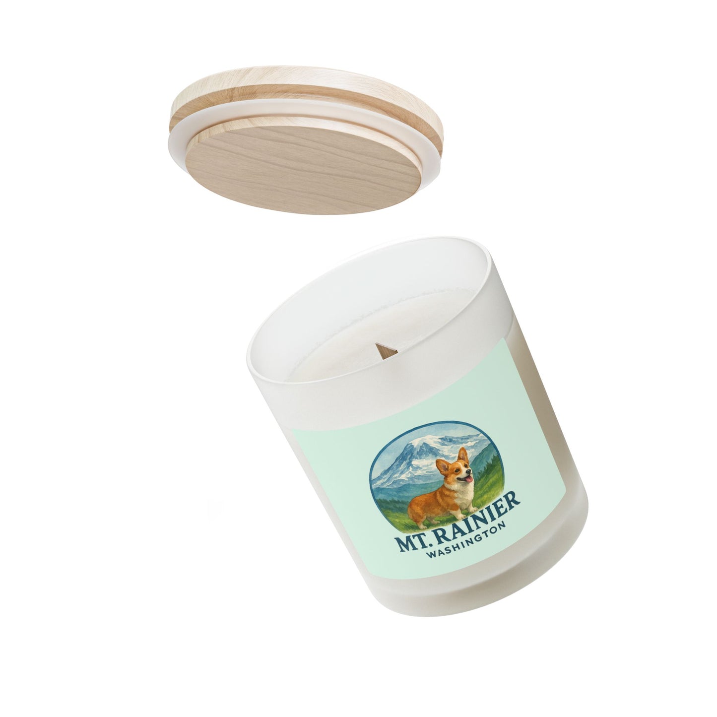 Mt. Rainier - Washington Corgi Frosted Glass Candle