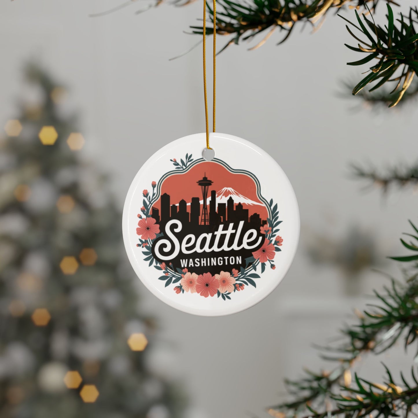 Floral Seattle City Skyline Ornament