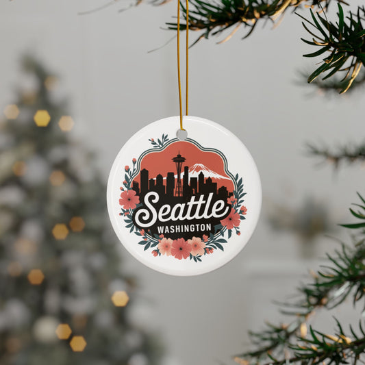 Floral Seattle City Skyline Ornament