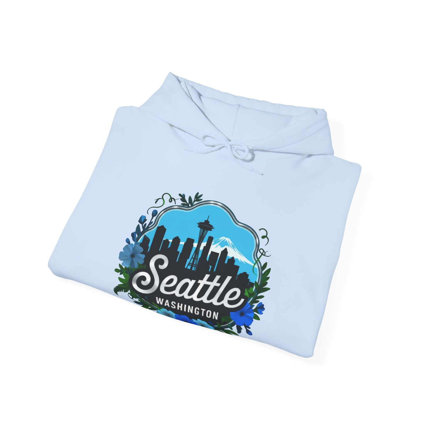 Floral Blue Seattle City Skyline Hoodie