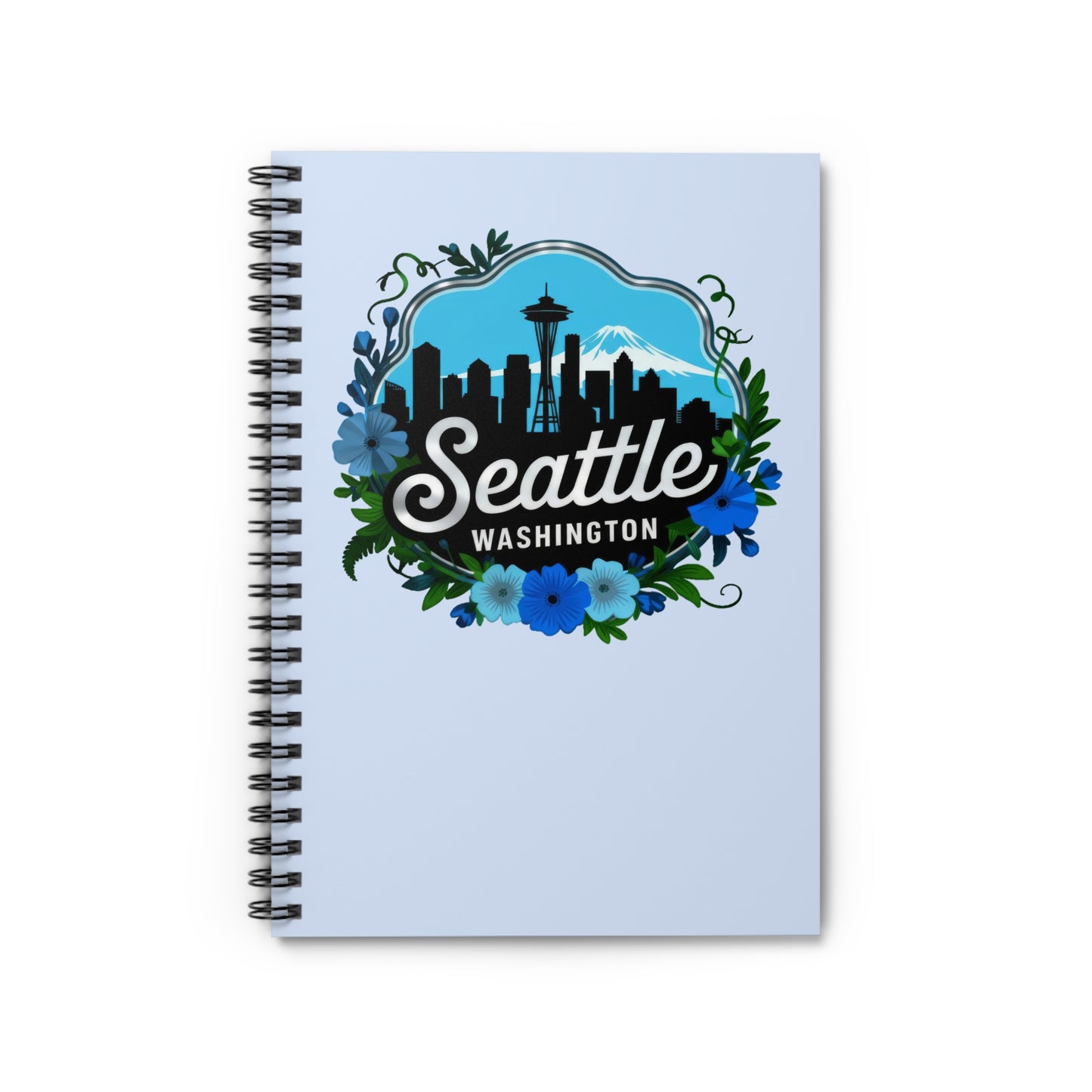 Floral Blue Seattle City Skyline Spiral Notebook