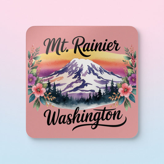 Mt. Rainier - Washington Floral Sunset Coaster Set