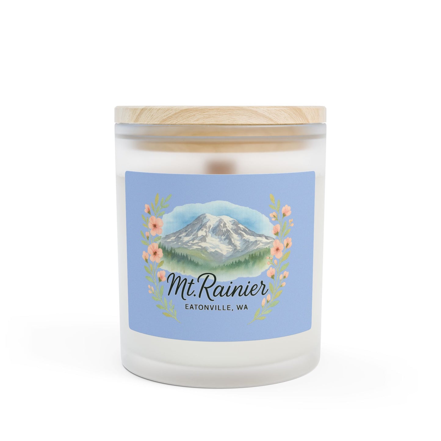 Mt. Rainier - Eatonville, WA Floral Frosted Glass Candle