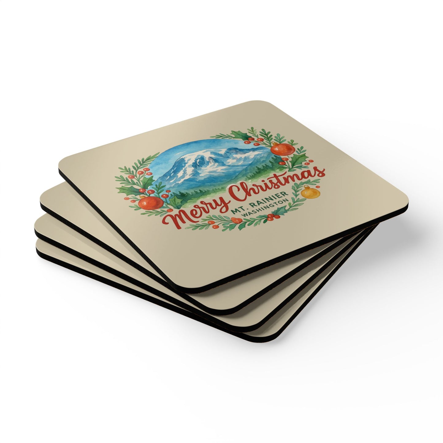 Mt. Rainier - Washington Merry Christmas Coaster Set