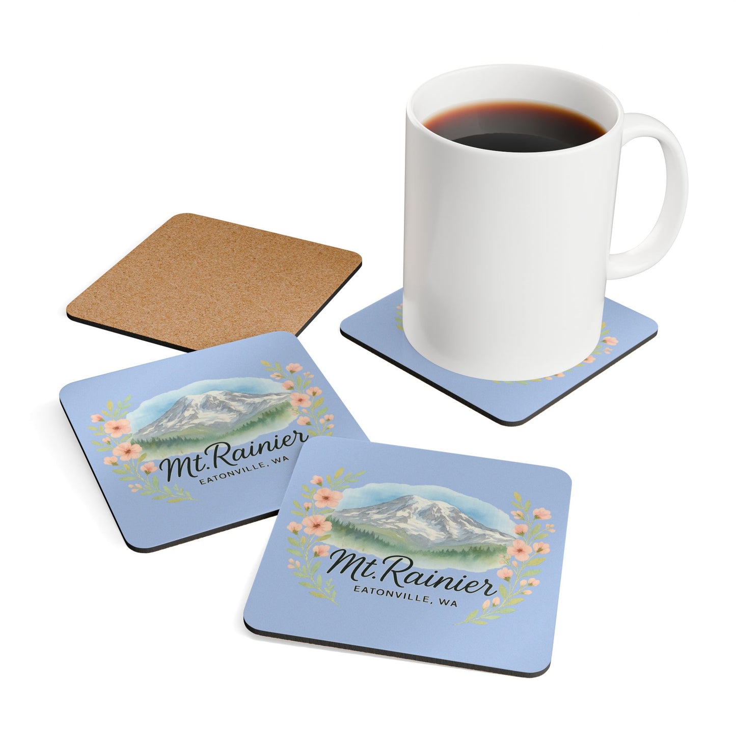 Mt. Rainier - Eatonville, WA Floral Coaster Set