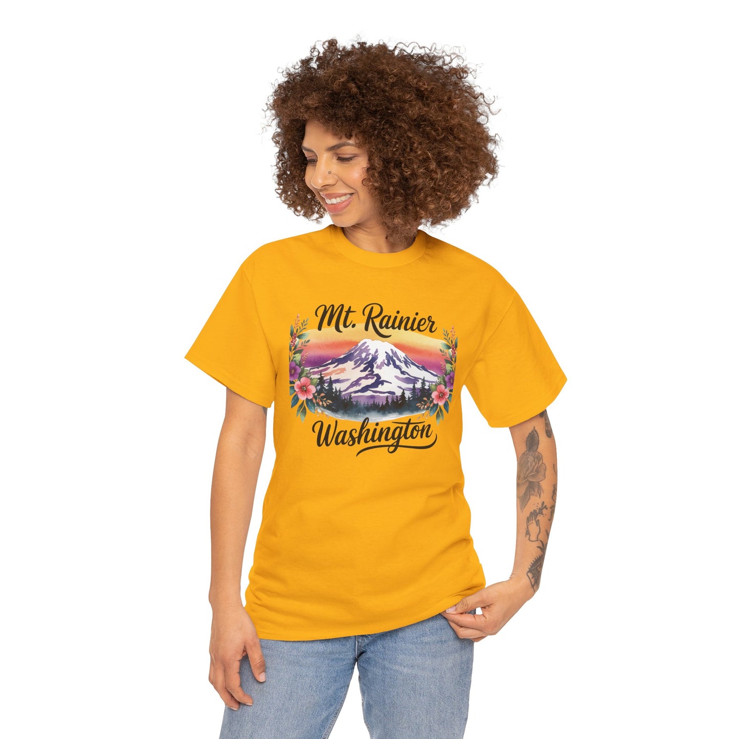 Mt. Rainier - Washington Floral Sunset T-Shirt