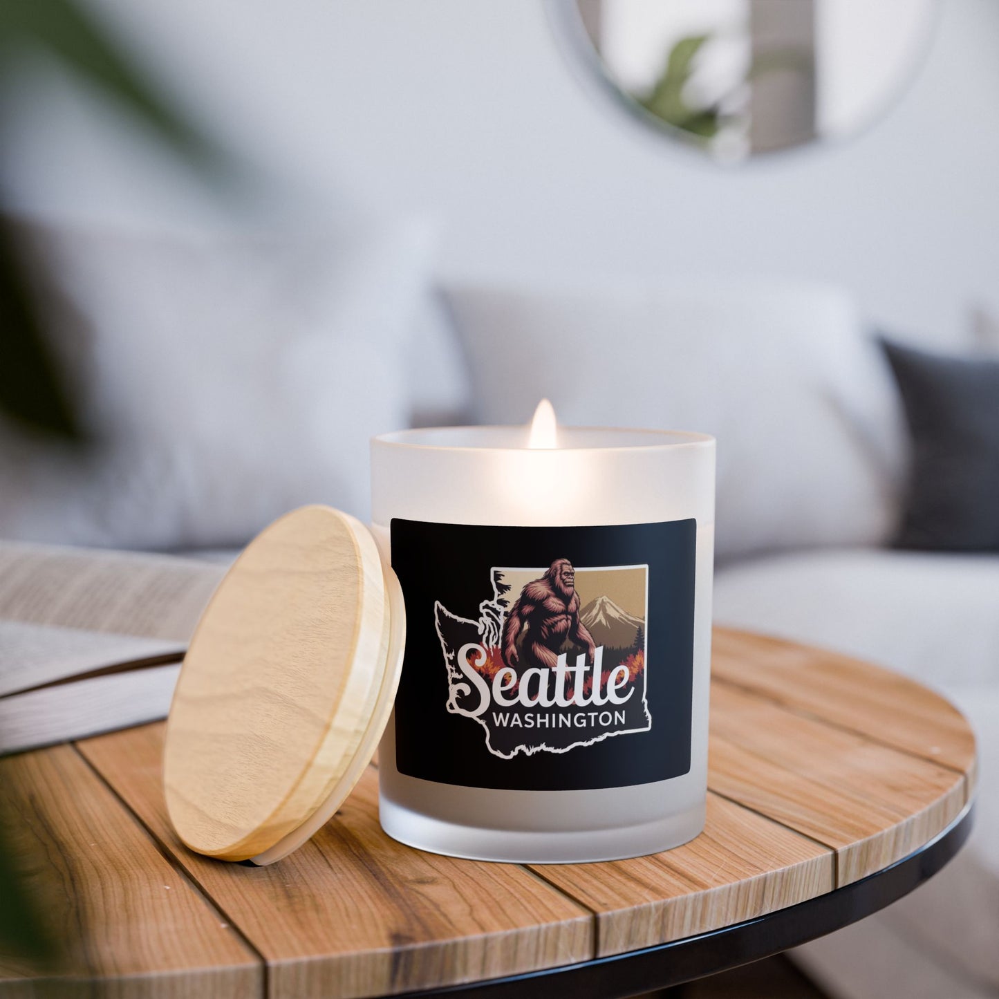 Bigfoot Seattle Washington Frosted Glass Candle