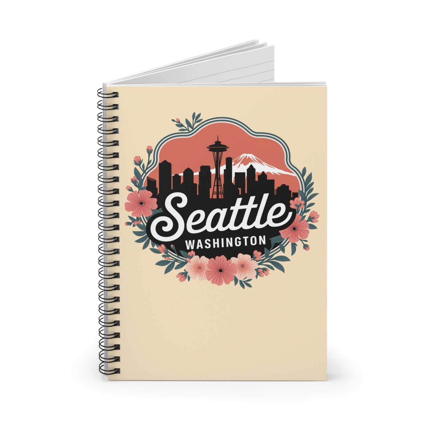 Floral Seattle City Skyline Spiral Notebook