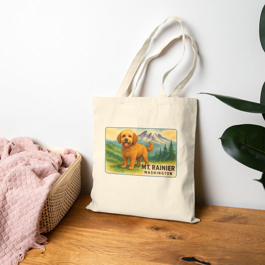 Mt. Rainier - Washington Golden Doodle Canvas Tote Bag