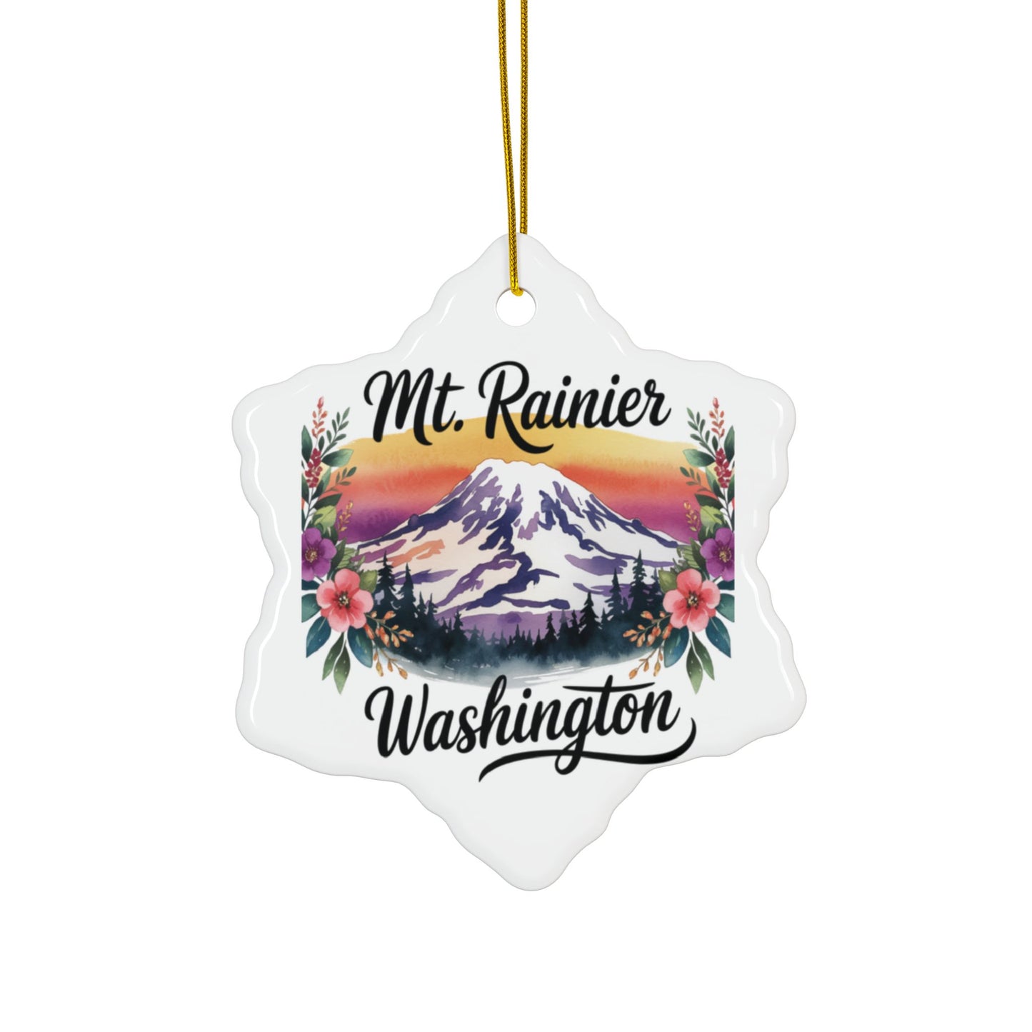 Mt. Rainier - Washington Floral Sunset Ornament