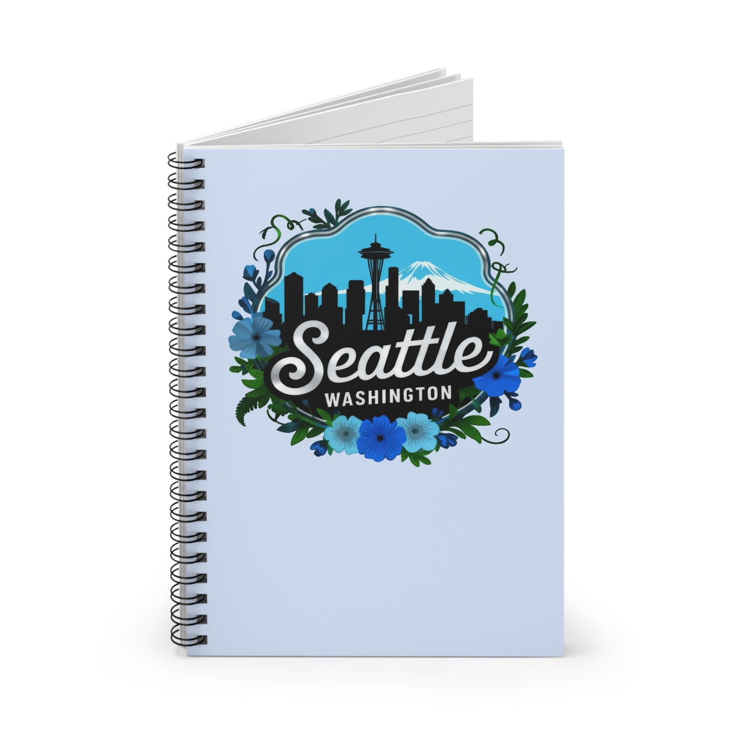 Floral Blue Seattle City Skyline Spiral Notebook
