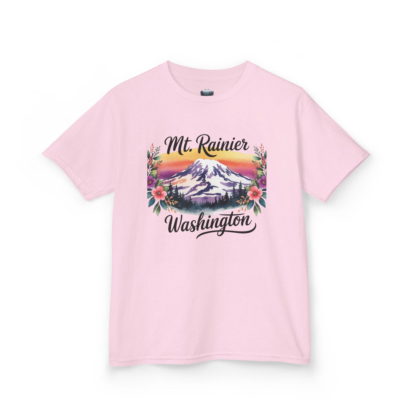 Mt. Rainier - Washington Floral Sunset Kids Tee