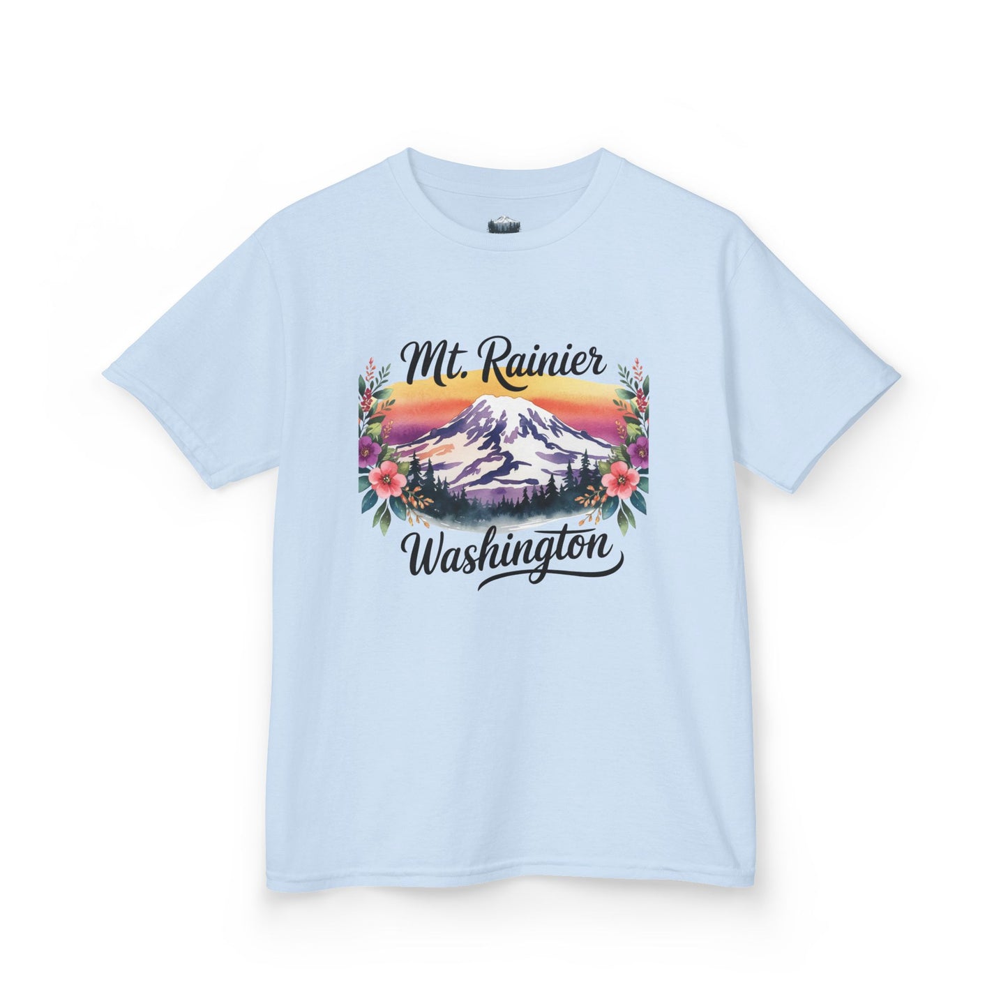 Mt. Rainier - Washington Floral Sunset Kids Tee