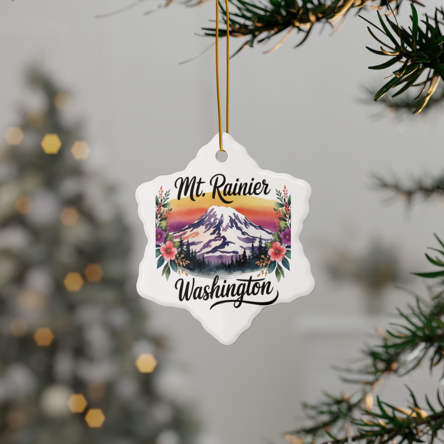 Mt. Rainier - Washington Floral Sunset Ornament