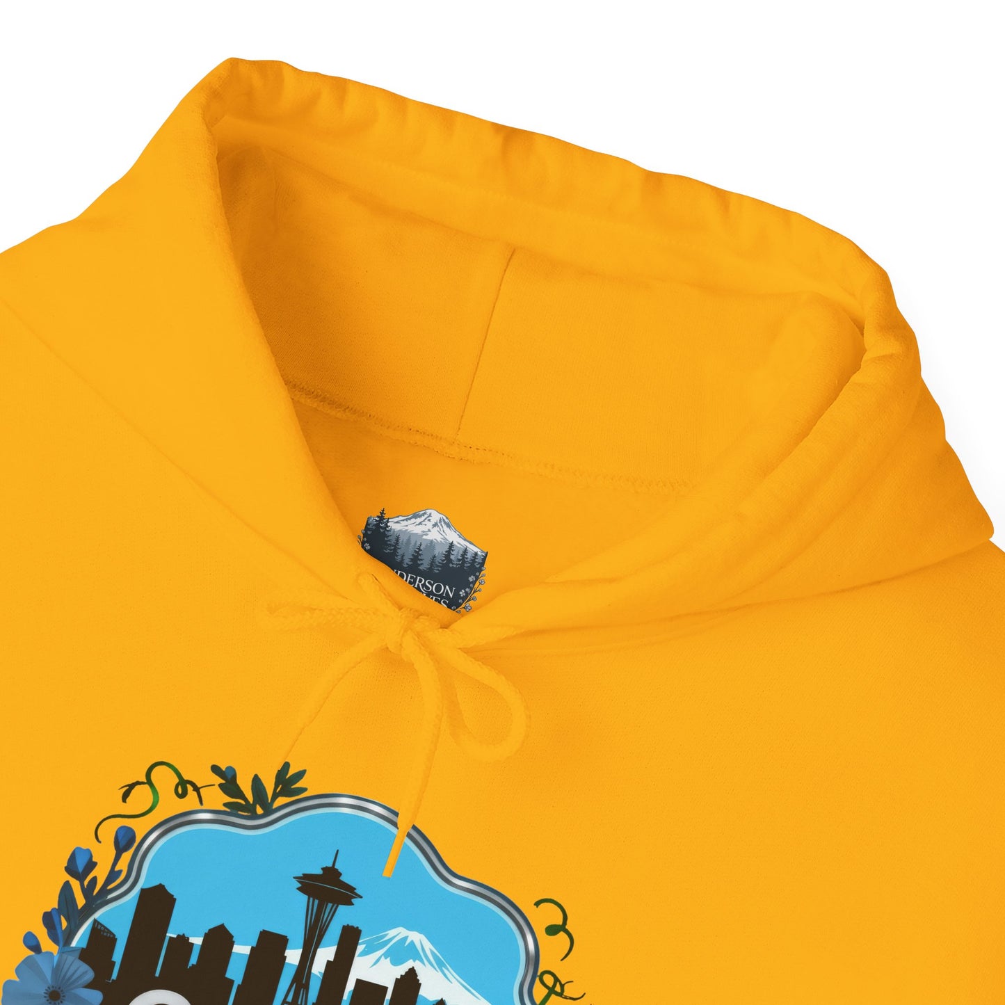 Floral Blue Seattle City Skyline Hoodie