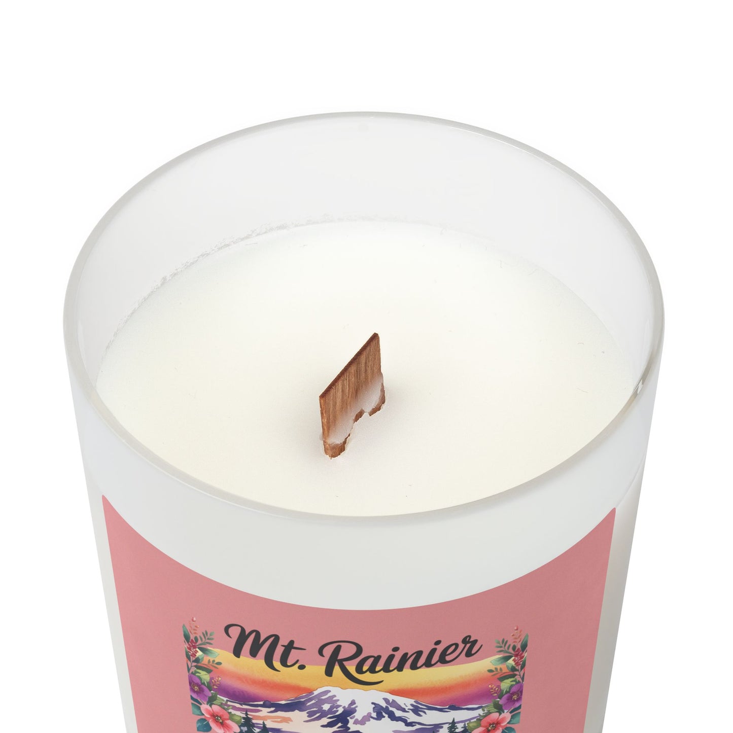 Mt. Rainier - Washington Floral Sunset Frosted Glass Candle
