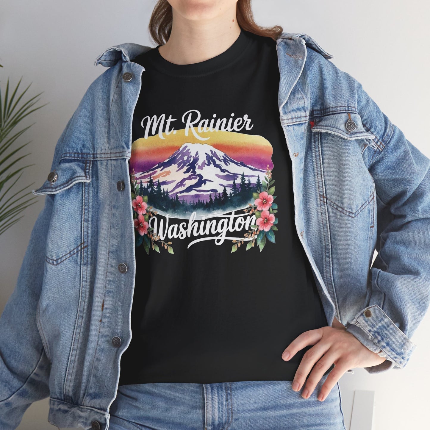 Mt. Rainier - Washington Floral Sunset T-Shirt