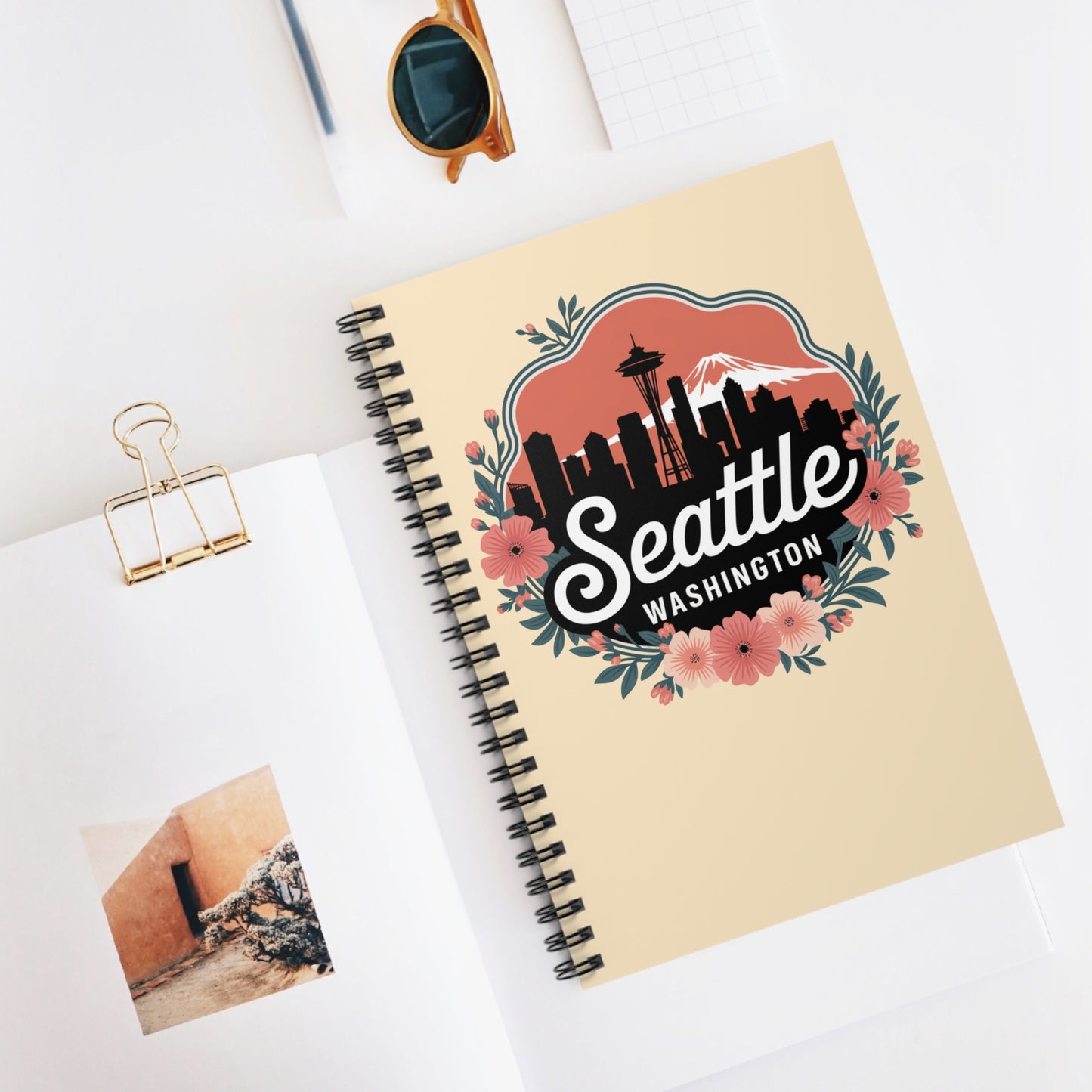 Floral Seattle City Skyline Spiral Notebook