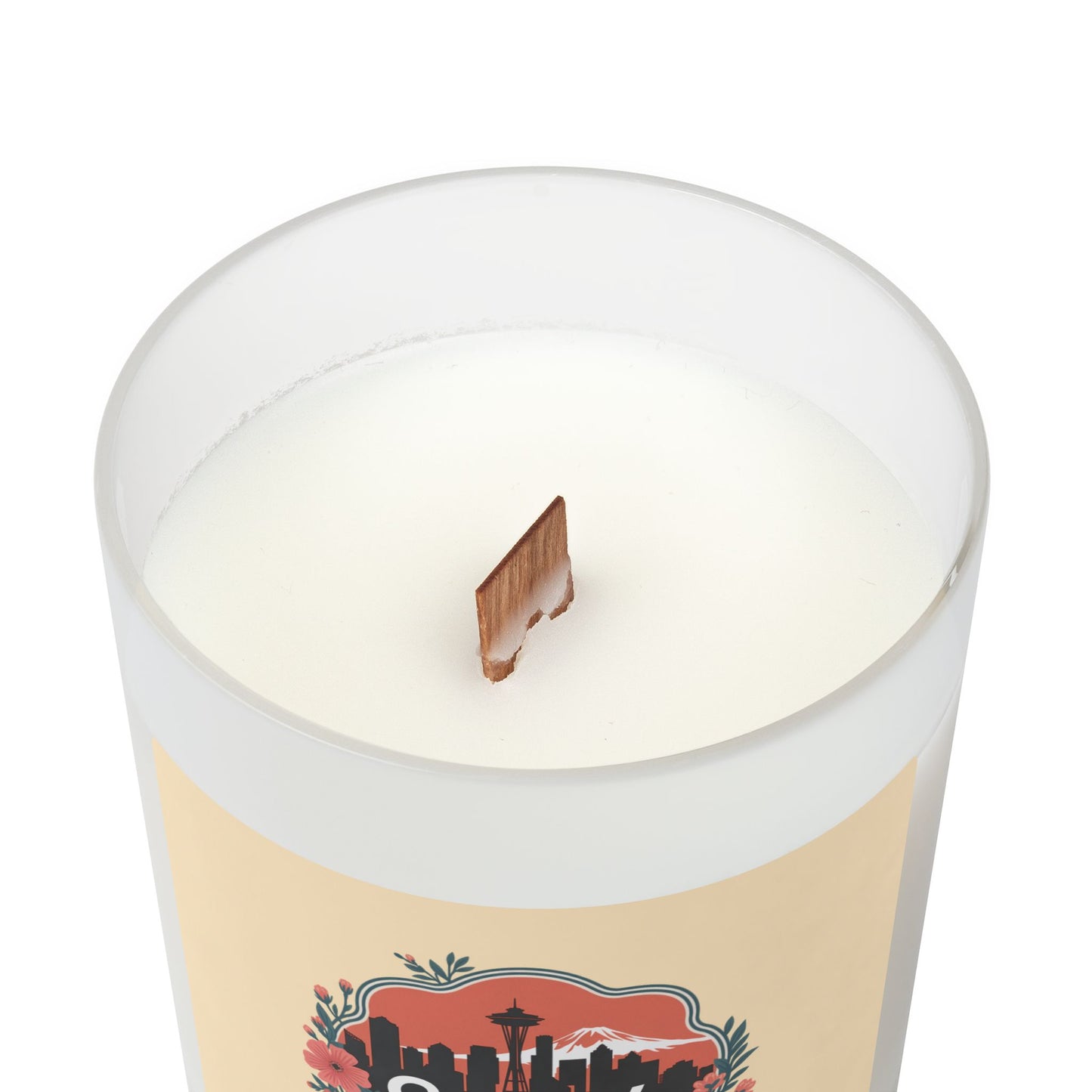 Floral Seattle City Skyline Frosted Glass Candle