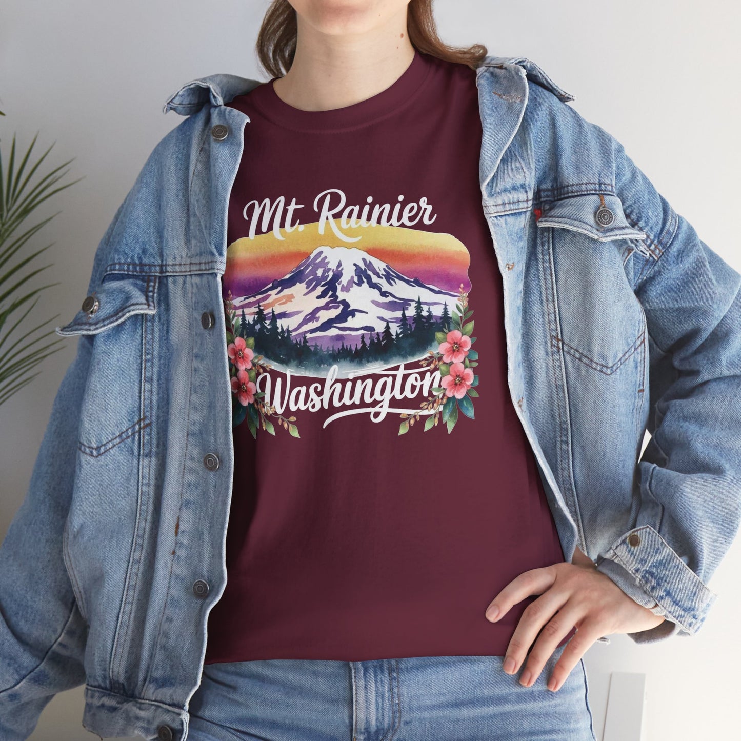Mt. Rainier - Washington Floral Sunset T-Shirt