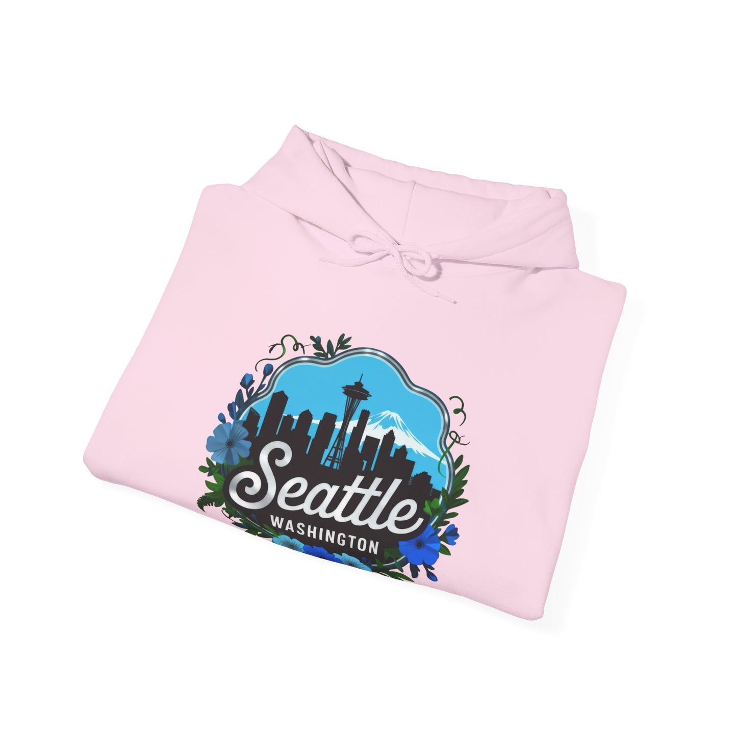 Floral Blue Seattle City Skyline Hoodie