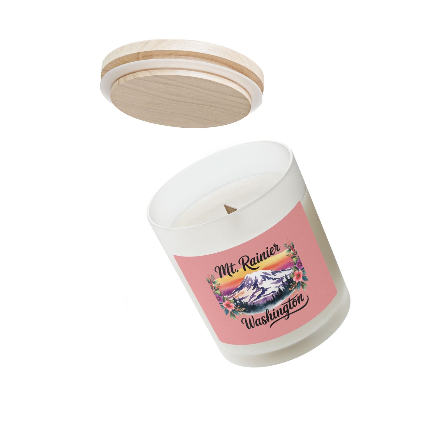 Mt. Rainier - Washington Floral Sunset Frosted Glass Candle